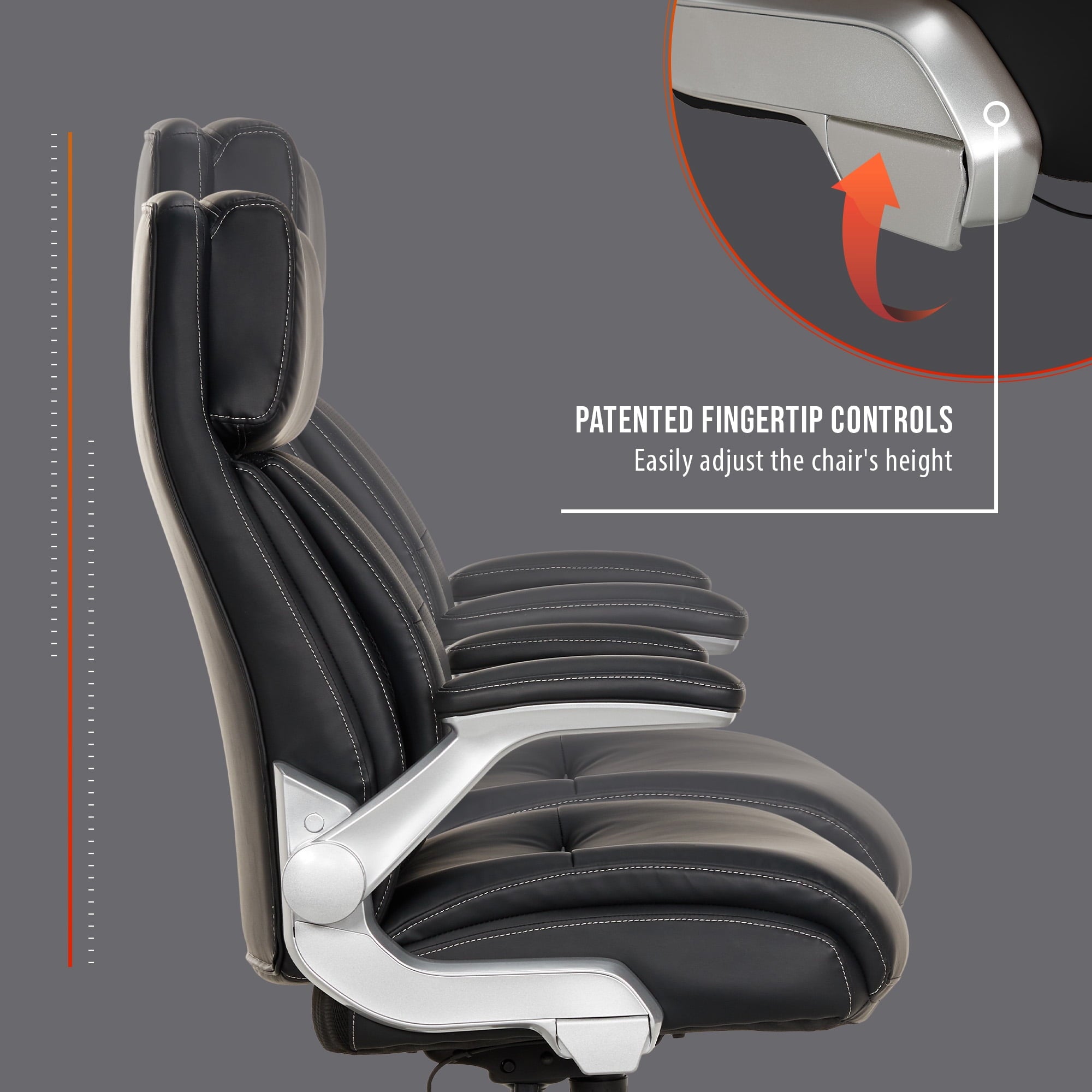 Shaquille O'Neal Cenzo Ergonomic Big and Tall Office Chair ,Flip-Up Arms PureSoft Upholstery High-Back Desk Chair with 400 lb Capacity, Black