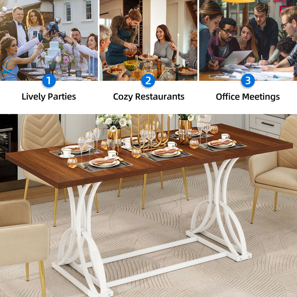 Dextrus 70 Wood Dinner Table for 6-8 Person, Rectangular Kitchen Table with Metal Leg for Gathering, Meeting, Office Kitchen, Dining Living Room, Walnut
