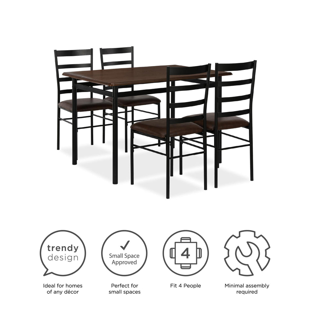 Mainstays 5-Piece Wood & Metal Dining Room Set, Seats 4, Canyon Walnut & Black