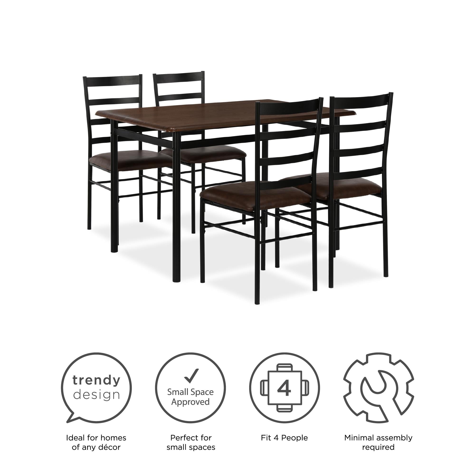Mainstays 5-Piece Wood & Metal Dining Room Set, Seats 4, Canyon Walnut & Black