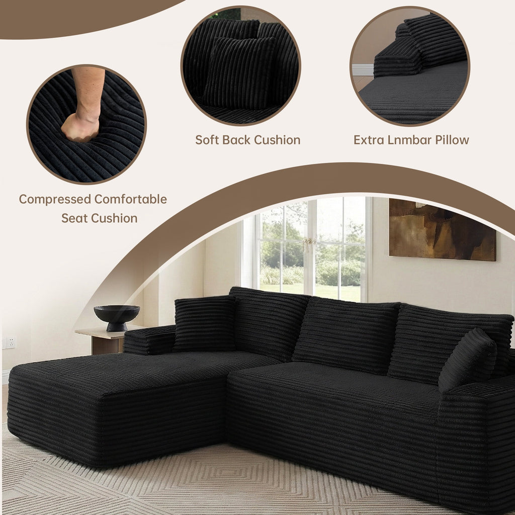 SOULART 138.5 U Shaped Sectional Couch,Gray Cloud Boneless Sofa For Living Room,Plush Corduroy Couches With Deep Seat Chaise Lounge,No Assembly Required