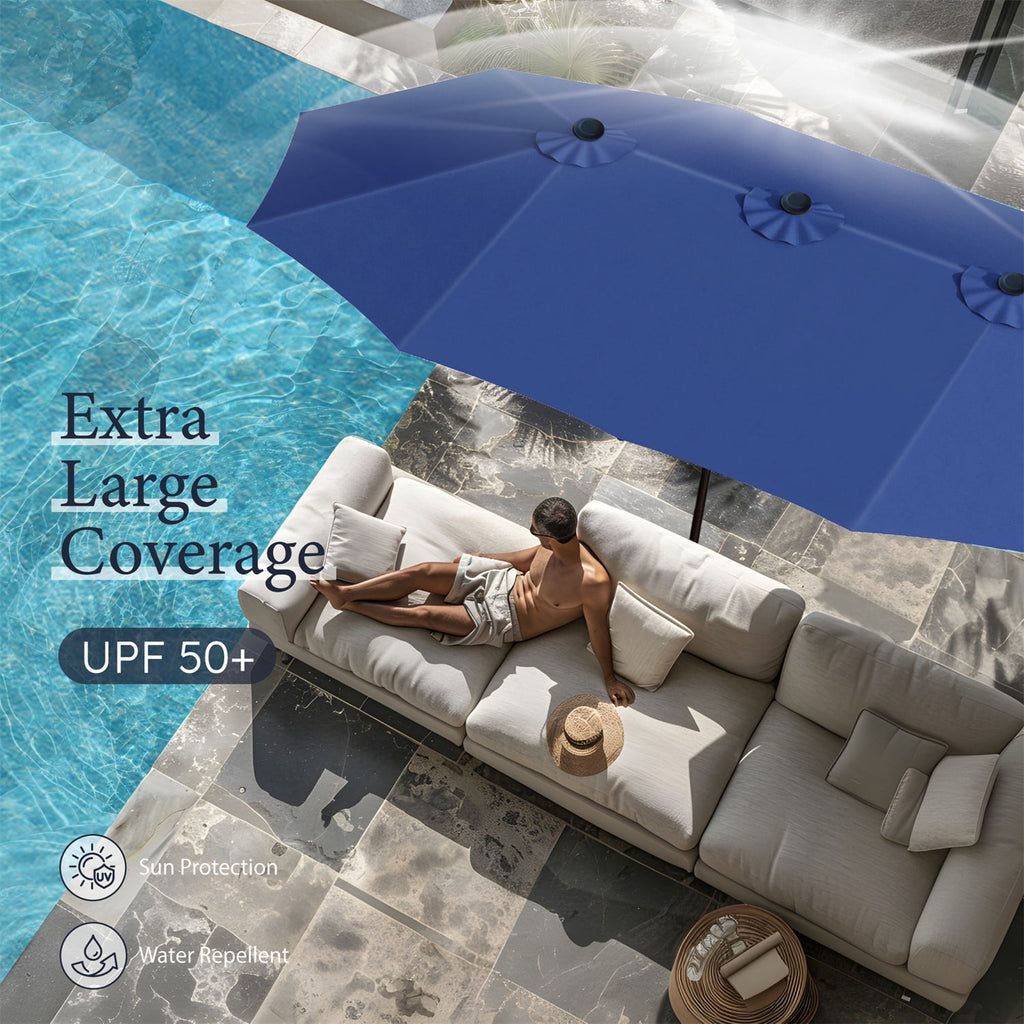 SUMMIT LIVING 15 ft Large Patio Umbrella with Base (Included) Double-Sided Rectangular Outdoor Deck Umbrella for Outside - Beige