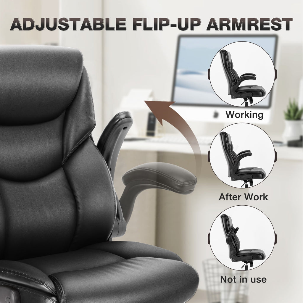 GIANNA Heavy Duty Ergonomic Computer Gaming Office Chair, With Wheels, Flip-up Arms, Adjustable Height, PU Leather, Black