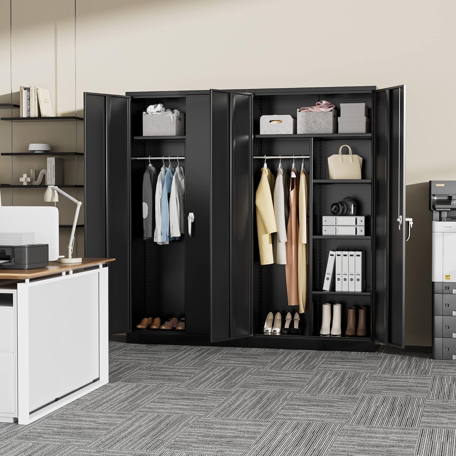 SUNCROWN Garage Storage Cabinets with Doors and Shelves, 72 Steel Tool Locking Cabinet, Metal Storage Cabinet for Home Office, Warehouse, School (White)