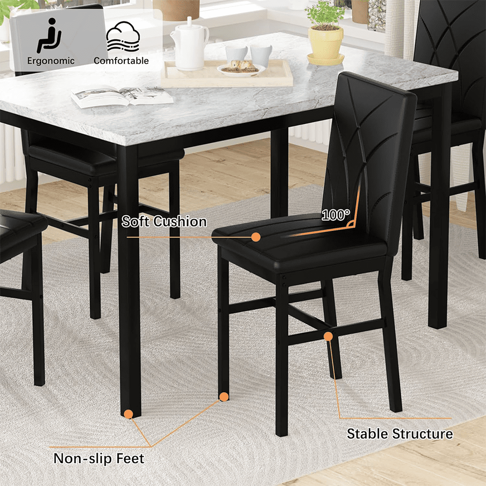 LinkRomat 5-Piece Faux Marble Dining Table Set for 4, Modern Kitchen Table with Chairs, Dinette Dining Room Furniture Set for Compact Space Saving