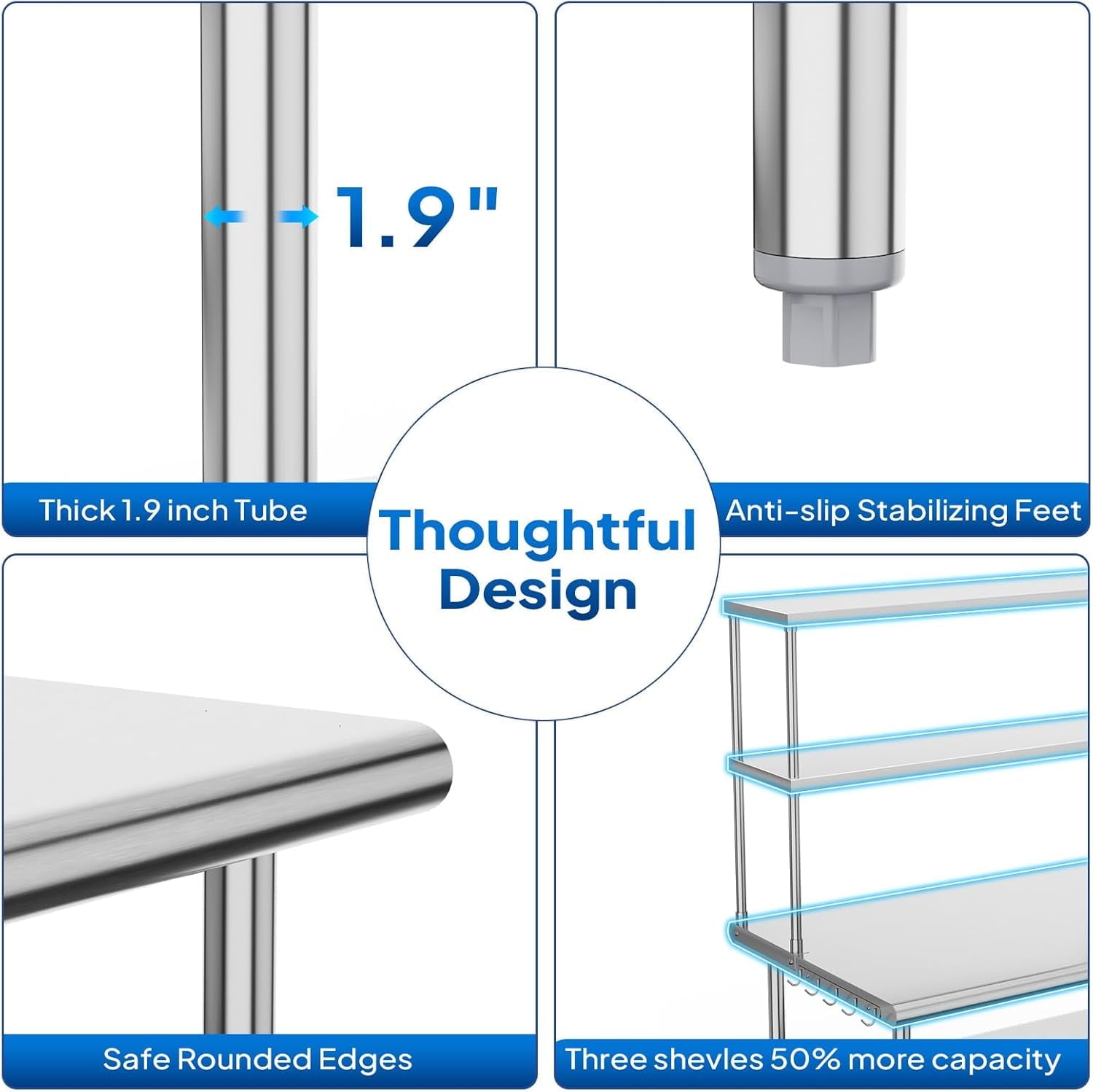 Ktaxon 72 x 30 Stainless Steel Workbench with Overshelves, NSF Commercial Heavy Duty Work Table with Adjustable Undershelf & Detachable Hooks