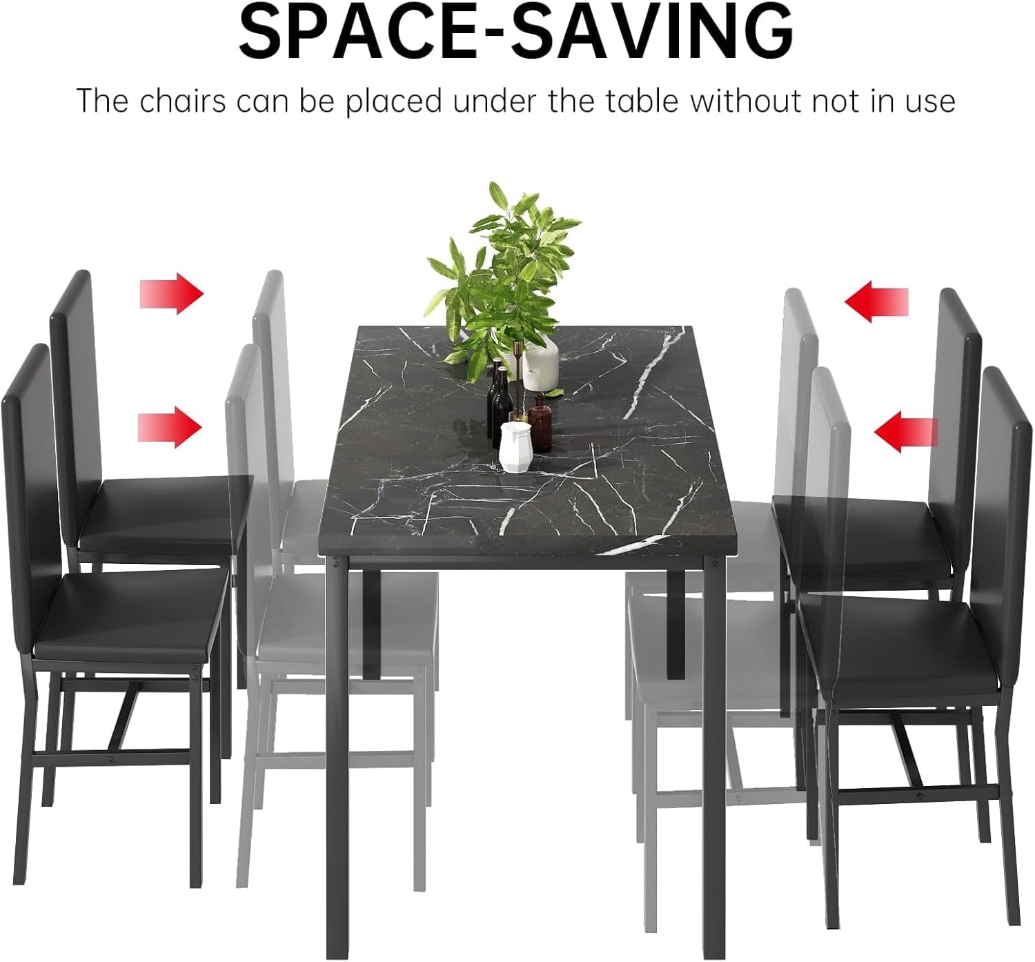 MIERES 5 Piece Dinning Table Sets for 4, Marble Kitchen Table and Chairs for 4,Dining Room Table Set with PU Leather Chairs,Faux Marble Dining Set for Small Spaces,Living Room,White+Brown