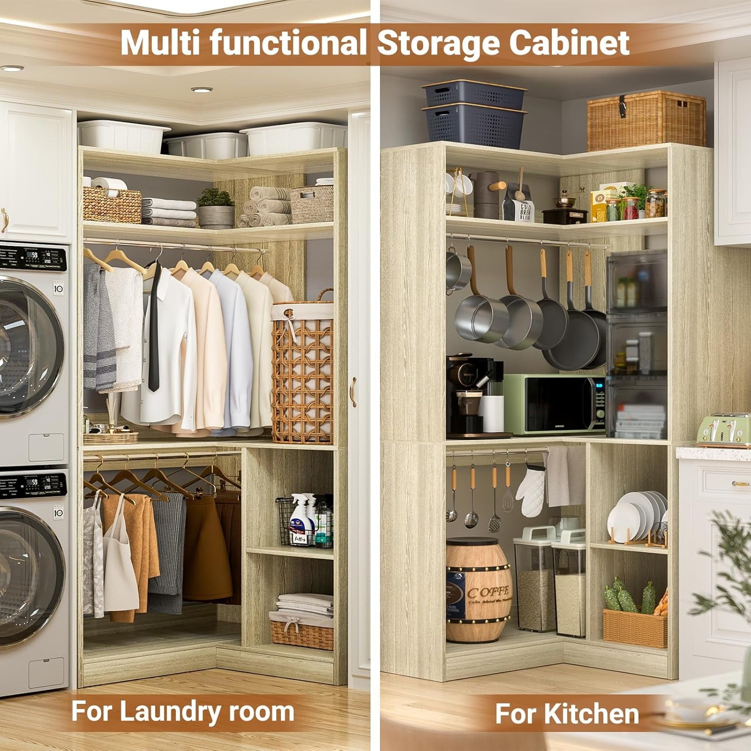 Homieasy 34 W Corner Closet System with Hanging Rods, White