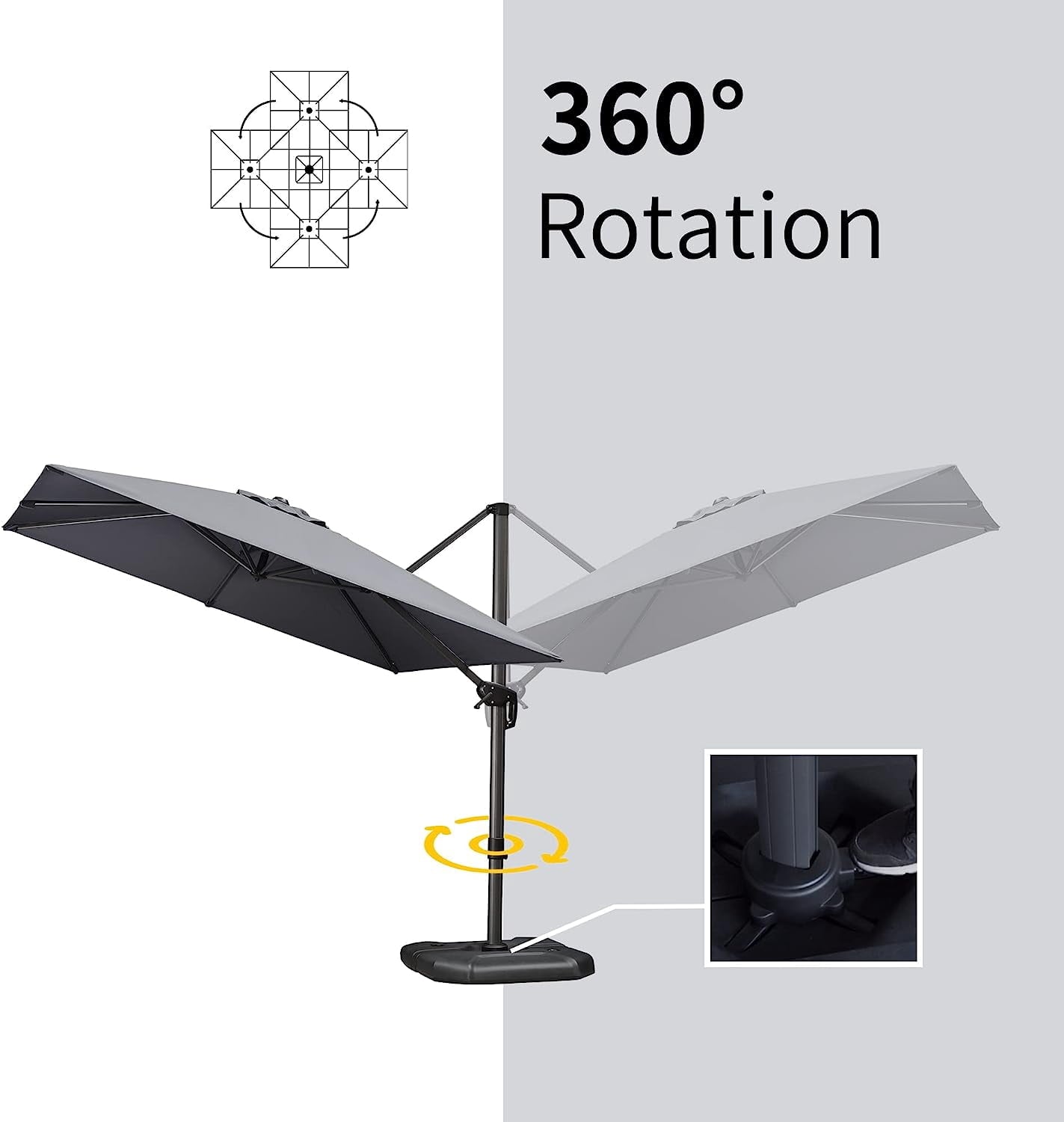 PURPLE LEAF 10x10 Ft Cantilever Umbrella Square Outdoor Patio Umbrella Large Offset Hanging Umbrella Aluminum Umbrella with 360°Rotation Adjustable Garden Pool Umbrella,Gray