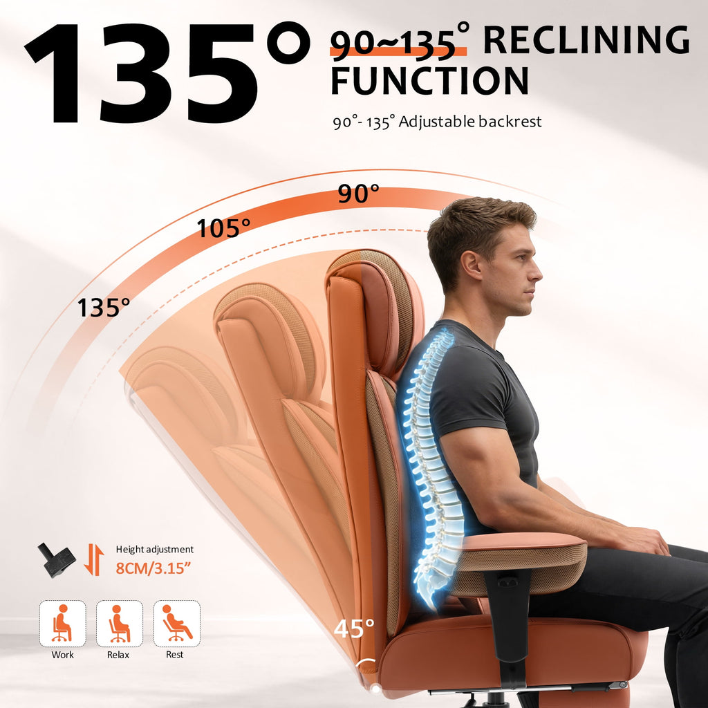 FASTES Office Desk Chair, Big and Tall Office Chair 400lbs Gaming Chair with Footrest, Ergonomic Executive High-Back Reclining Computer Chairs, Swivel Wheels and Lumbar Support, Black