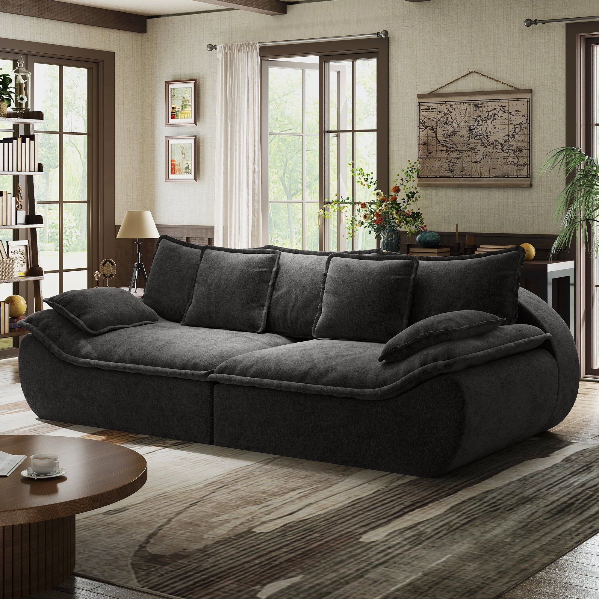 2-Seater Modular Sectional Sofa, Comfy Loveseat with Throw, Deep Seat Memory Foam Small Couches for Small Space, Living Room Apartment, Dark Grey