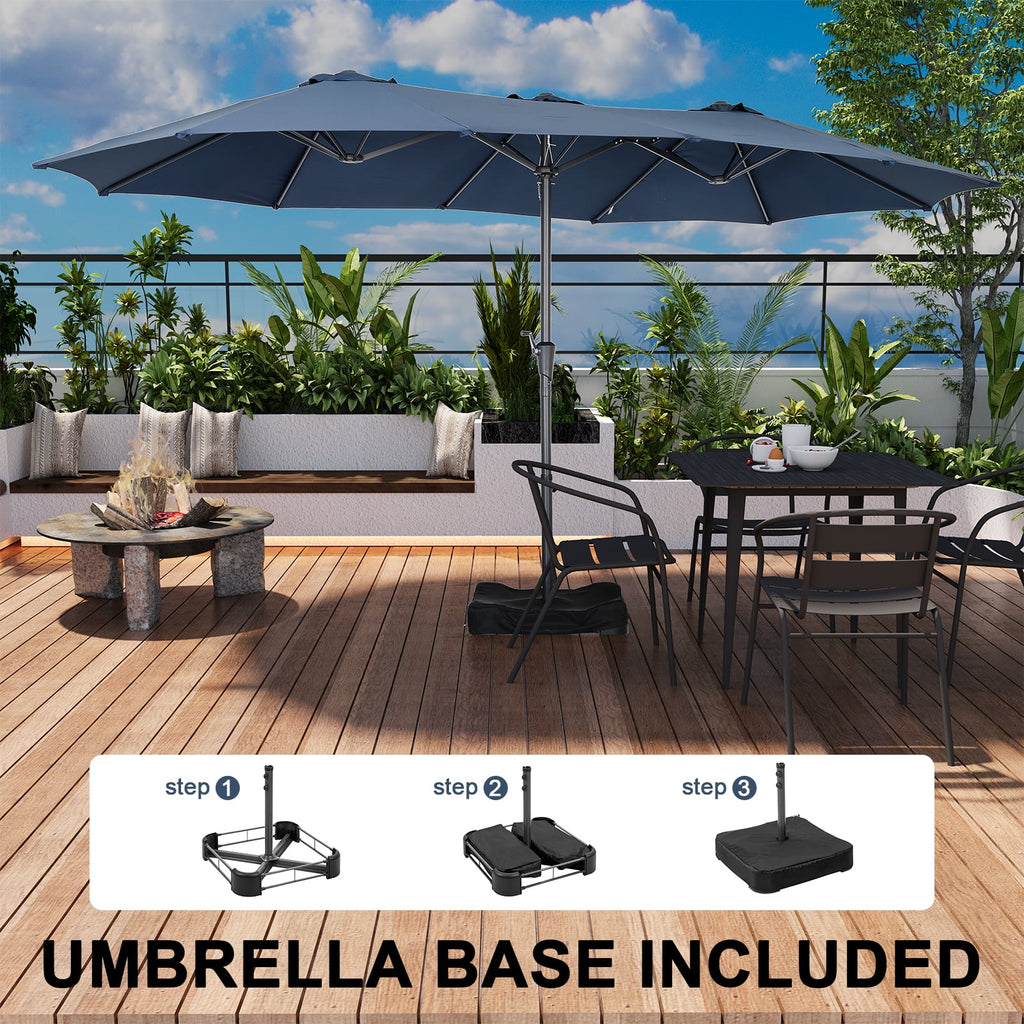 Ainfox 15ft Large Patio Umbrella with Solar Lights, Double-Sided Outdoor Rectangle Table Umbrellas with Sand Bag Base，Beige
