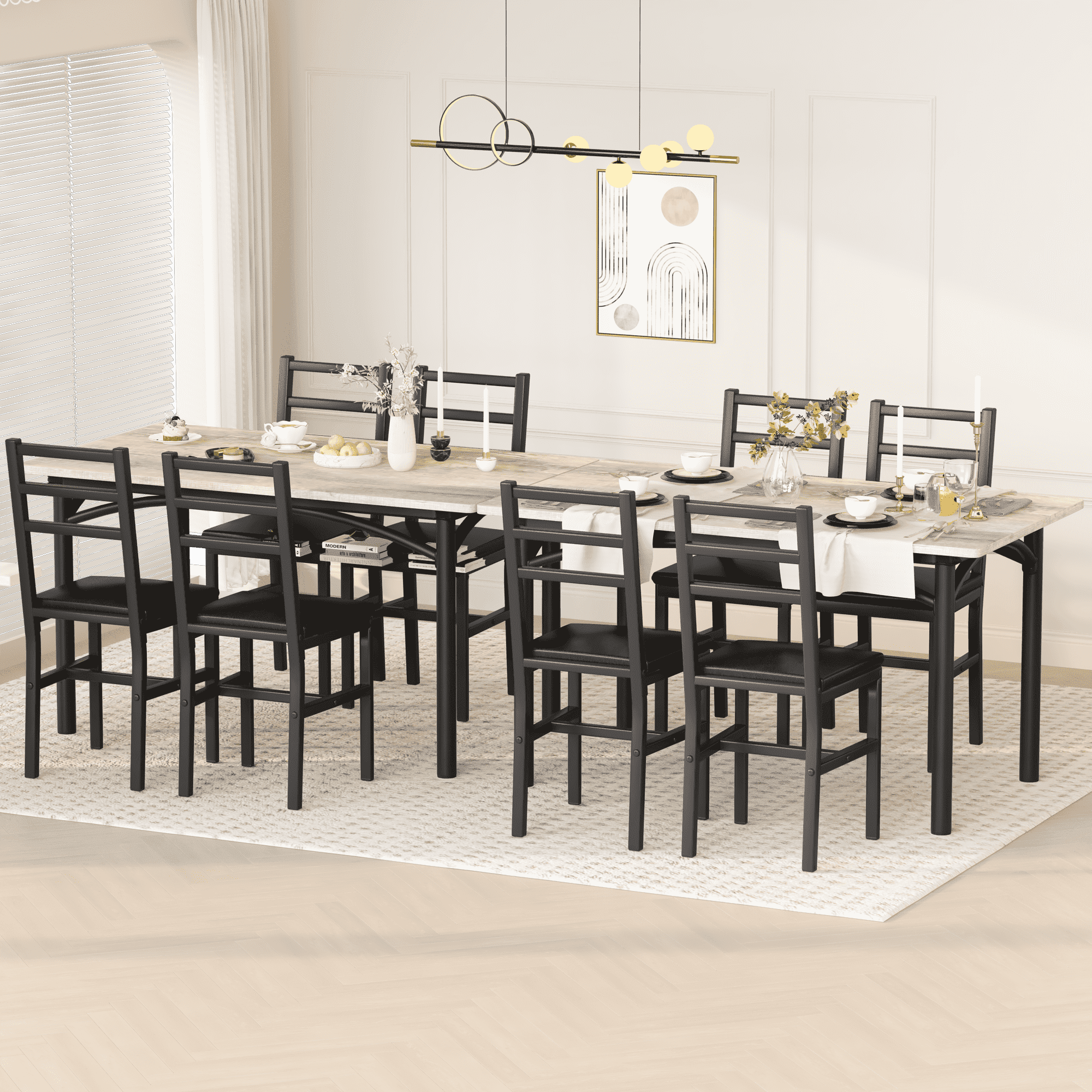 Baxluxe 4-person dining table set, farmhouse-style wooden kitchen dining table and chair set, farmhouse 5-piece dining table set with storage rack, small kitchen dining table set,Black