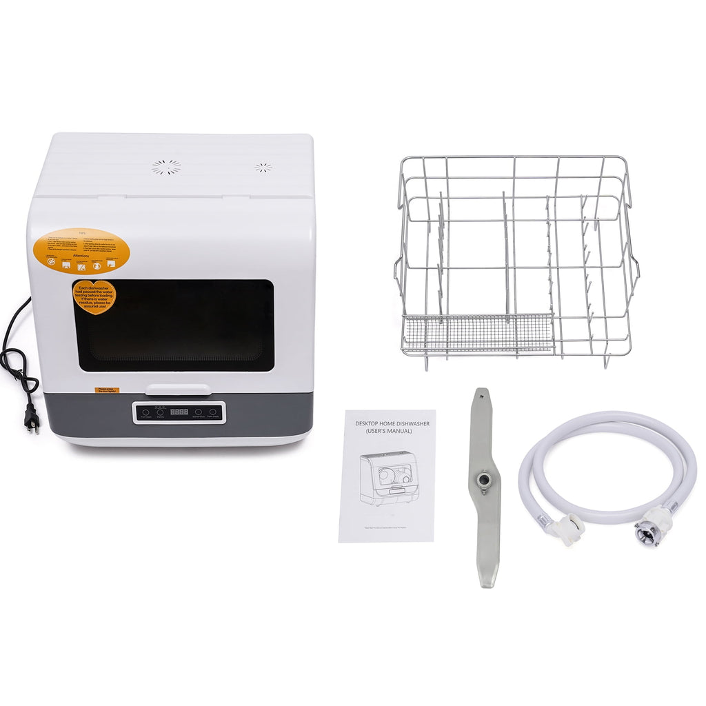 Loyalheartdy Portable Countertop Dishwasher, 110V 1200W Compact Table Top Dishwasher Built-in Water Tank with 3 Washing Programs 360 Degree Spraying Water 75°C Hot Air Drying for Apartments Dorms RV