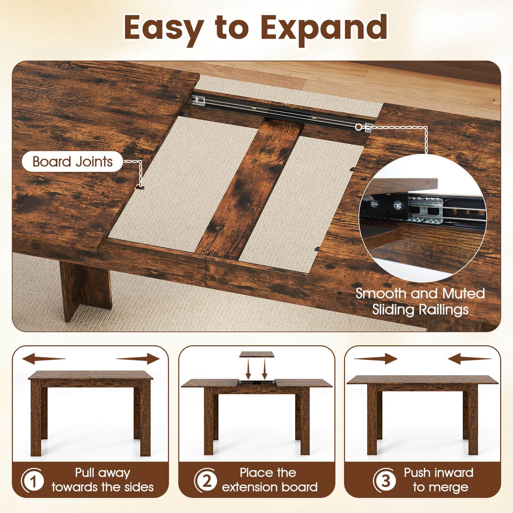 Costway 47”-62” Extendable Dining Table for 4-8 People for Dining Room Home Office Brown