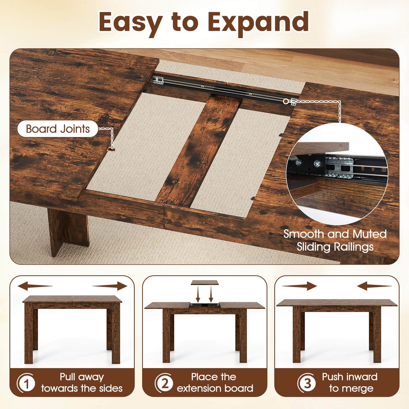 Costway 47”-62” Extendable Dining Table for 4-8 People for Dining Room Home Office Brown