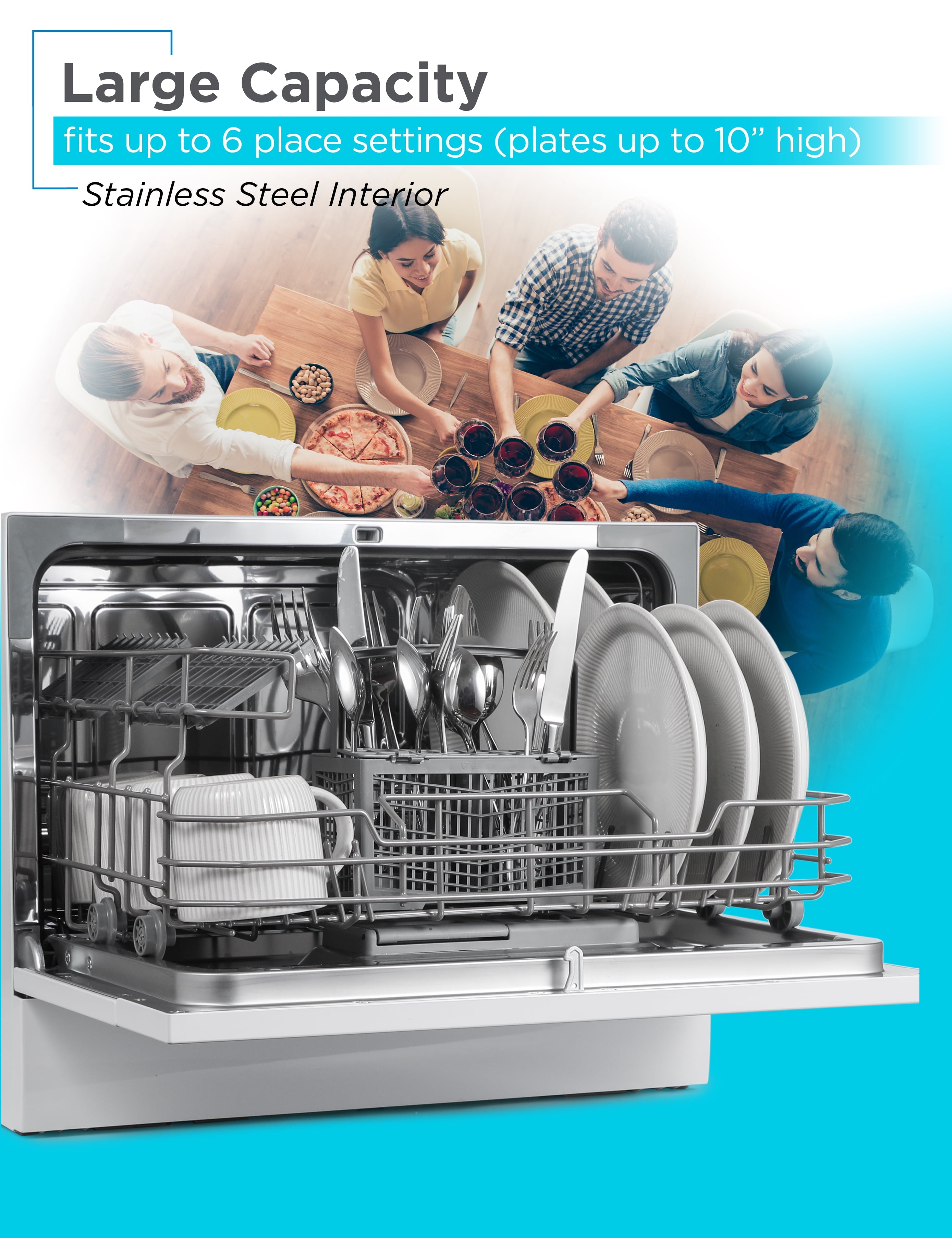 BLACK+DECKER 6-Place Setting Compact Countertop Dishwasher, Accommodates up to 10-In. Dinner Plates, BCD6W