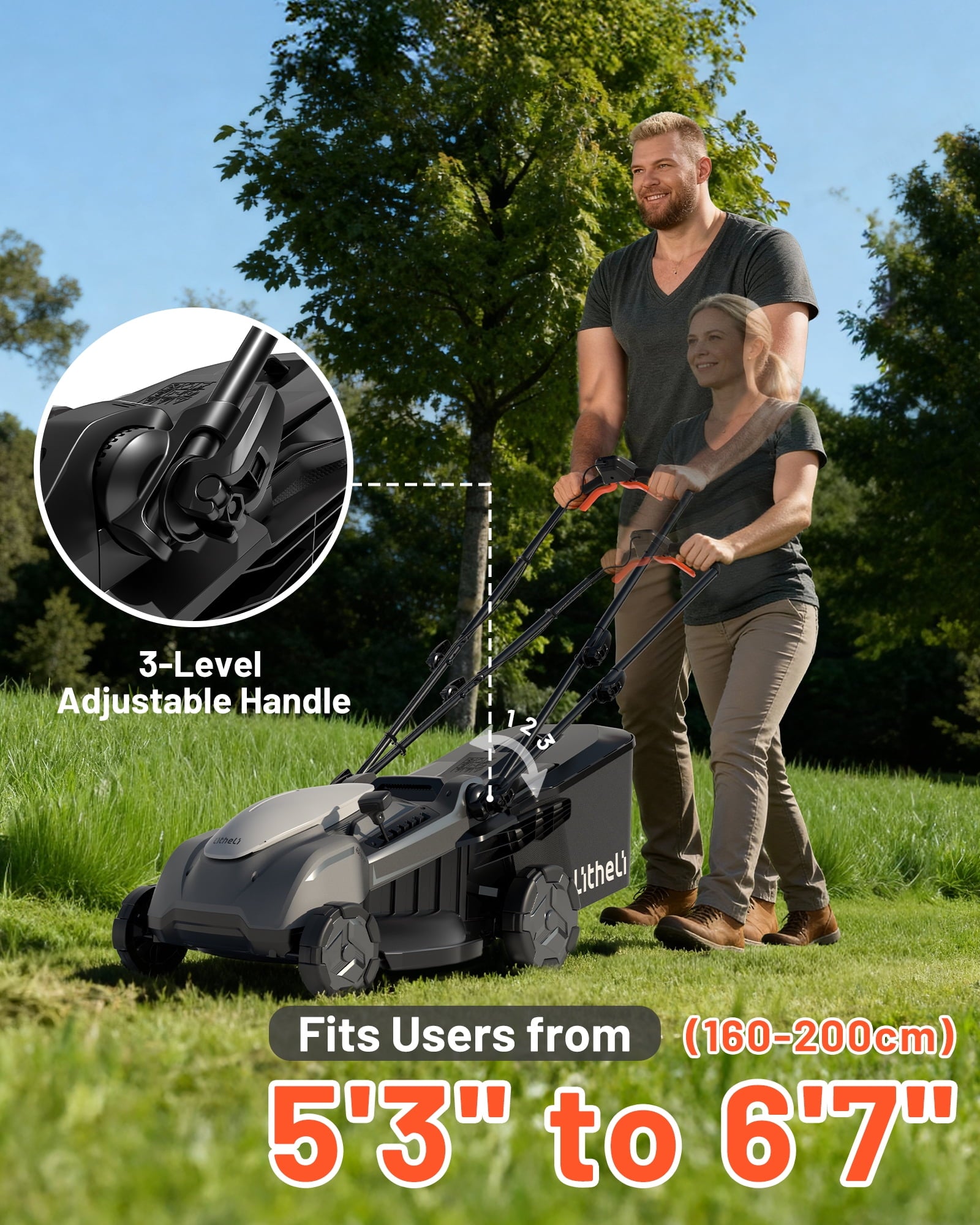 Litheli 20V Cordless Electric Lawn Mower, 13-Inch, Brushless Motor, 5-Position Height Adjustment, with 5.0Ah Battery, for Lawns & Gardens