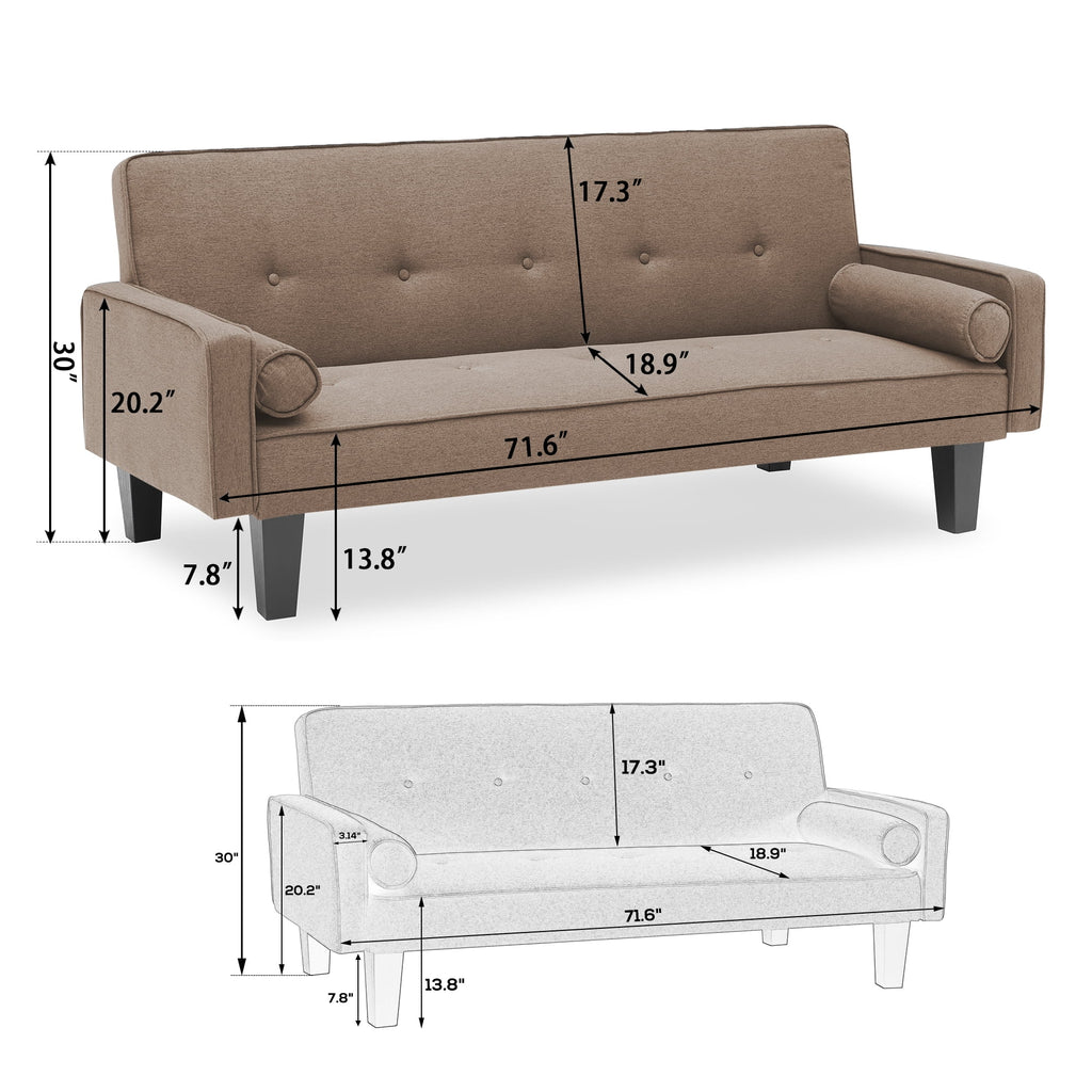 Bianlte 72 Futon Sofa Bed,Upholstered Folding Futon Sofa Couch,Modern Sofa Twin Size Futon Bed with Removable Armrests for Compact Living Space,Apartment,Gray03