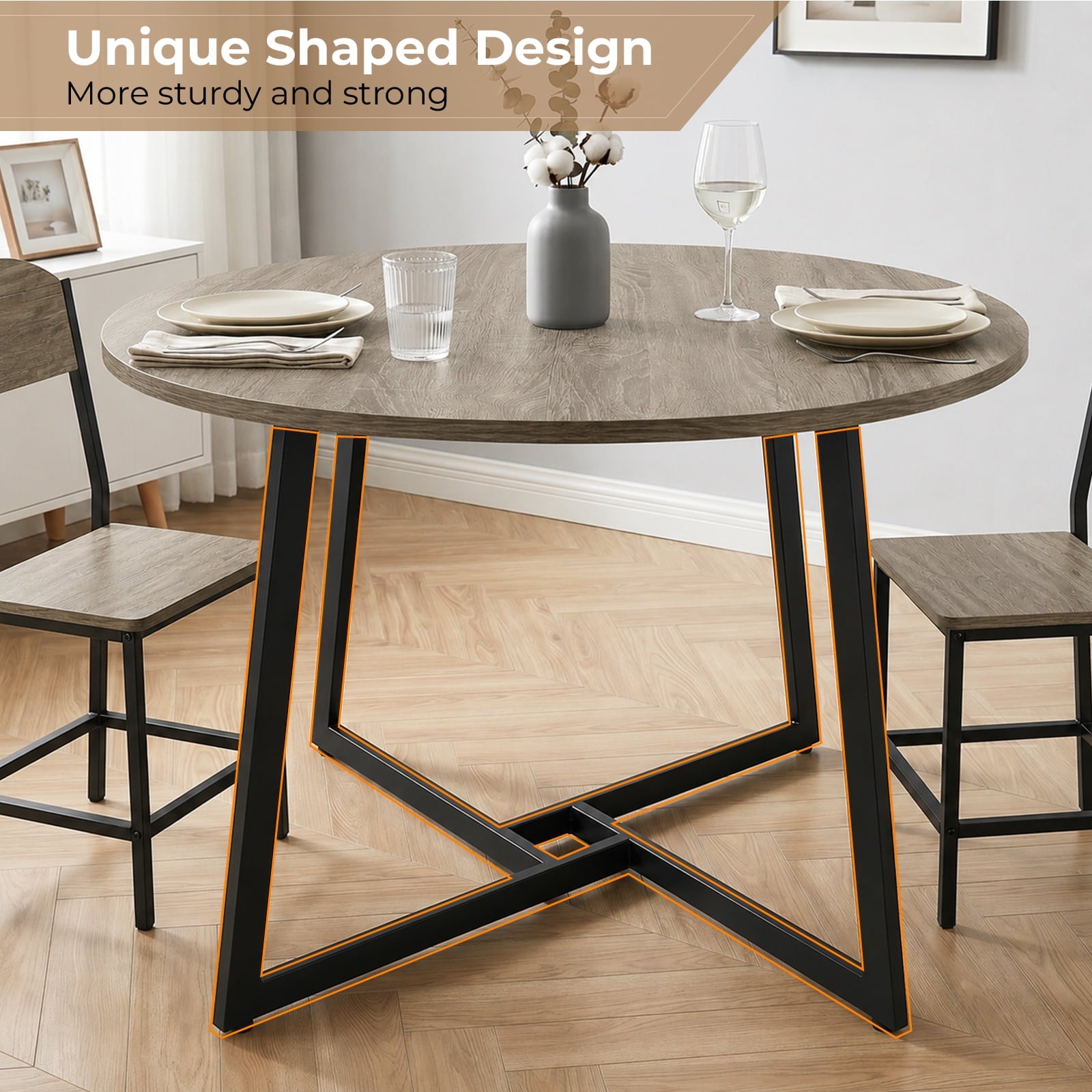 Gasee Dining Table, 43 Round Dining Table, Solid Wood Thickened Table Top Kitchen Dining Table,Dining Table for Dining Room, Home(Only Table),Rustic Brown