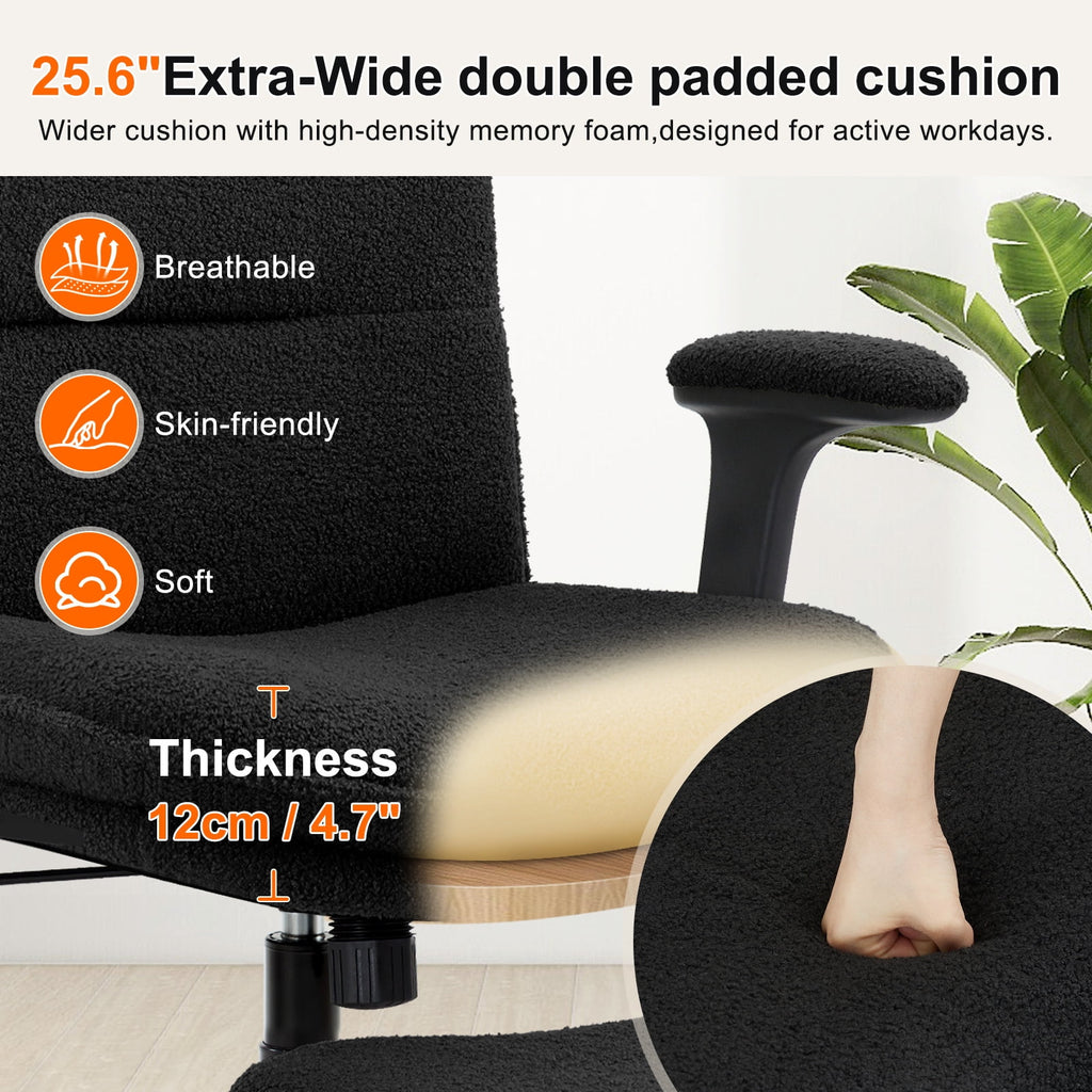 Cross Legged Office Chair with Flip-up Armrests for ADHD, Extra Wide Seat Criss Cross Desk Chair with Stretchable Footrest & Wheels for Adults, Ergonomic Meditation Chair for Home Office Black