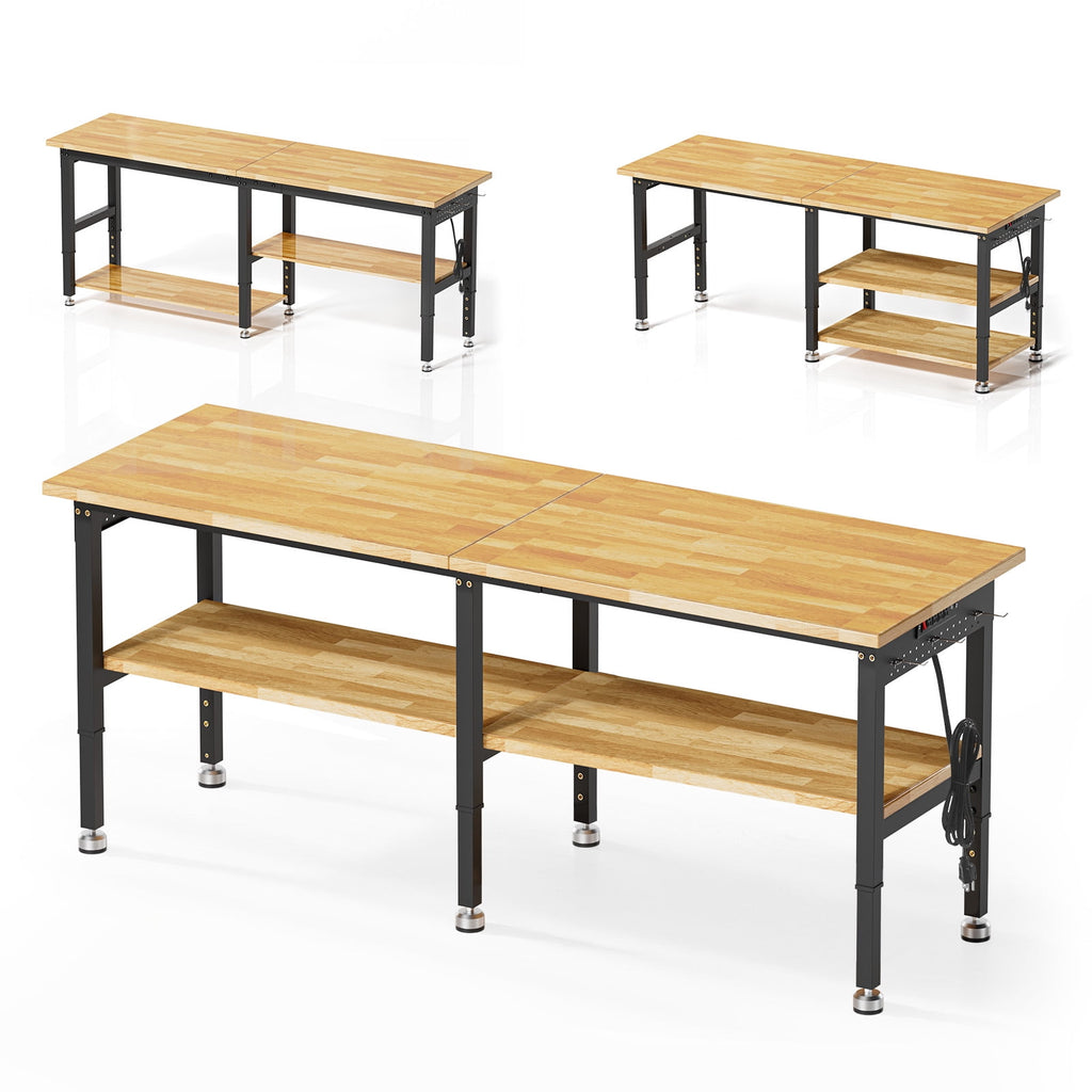 MUWOOD 96-inch Adjustable Height Workbench with Adjustable Height, Wood Worktop, 5000 LBS Load Capacity for Garage, Workshop