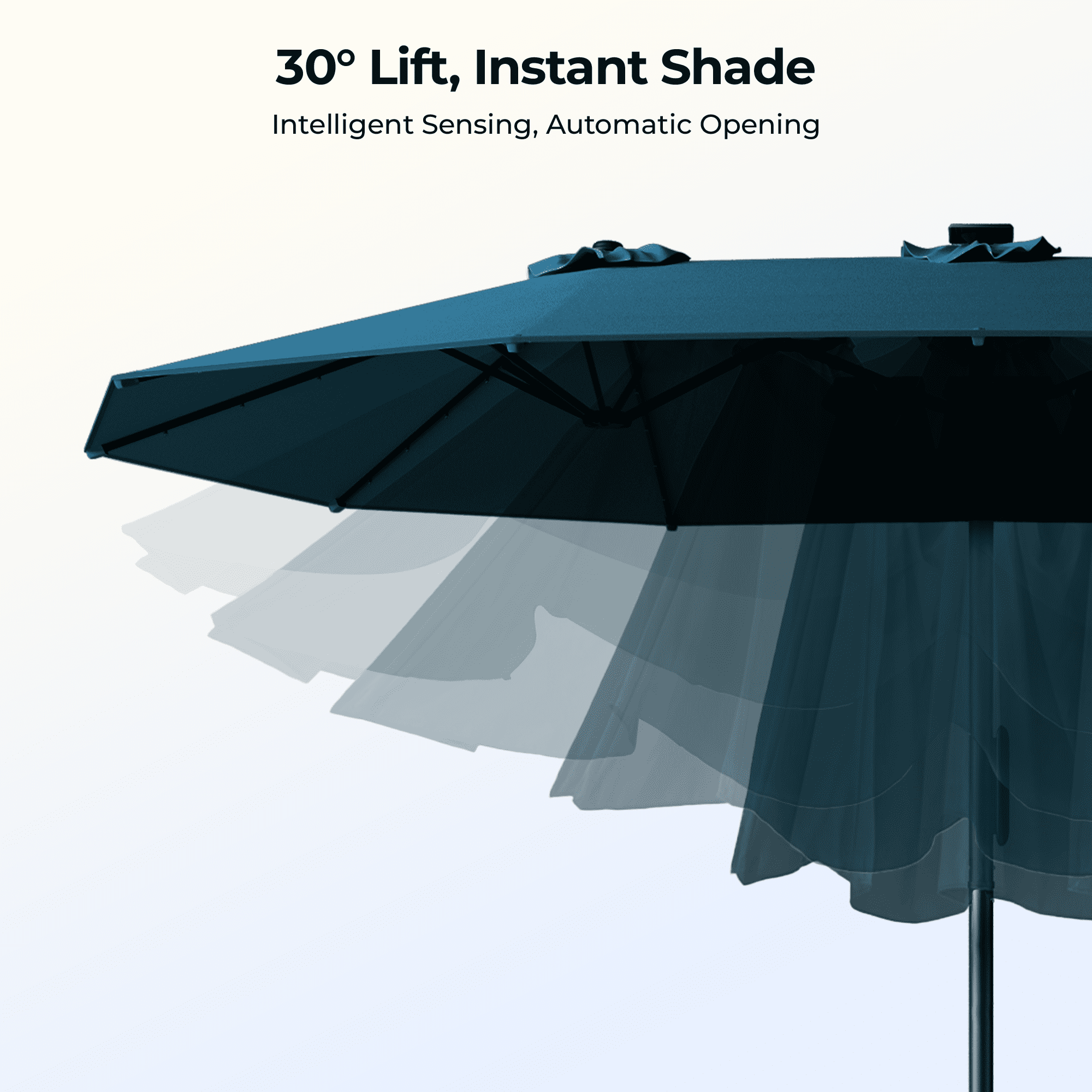 15ft Smart Electric Patio Umbrella, Large Double Sided Rectangular Outdoor Patio Umbrella with Light and Base for Lawn, Garden, Backyard,Beige