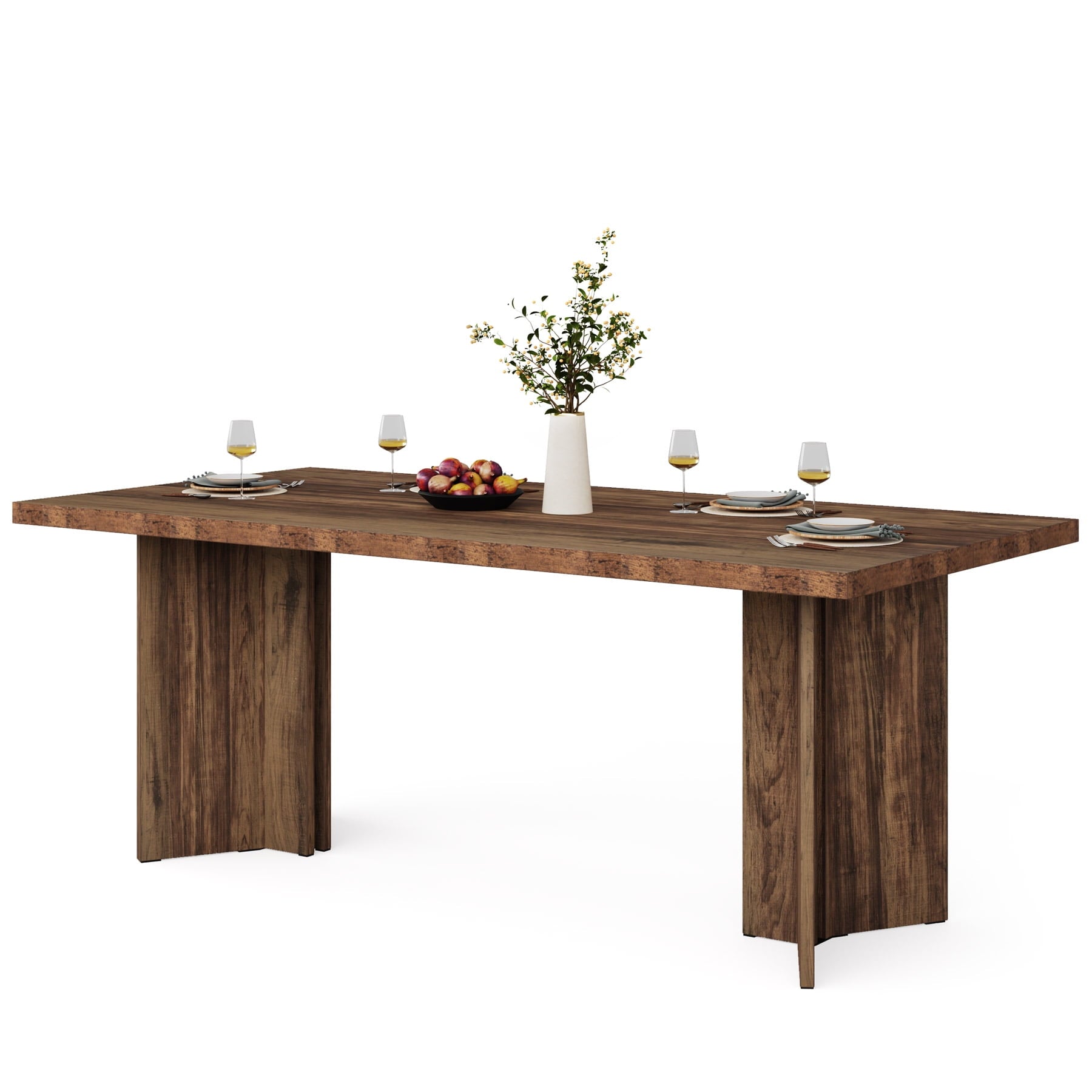 Fnova 63 Rectangular Modern Dining Table, Wooden Modern Kitchen Table for 6 People for Dining Room, Warm Brown (Chairs Not Included)