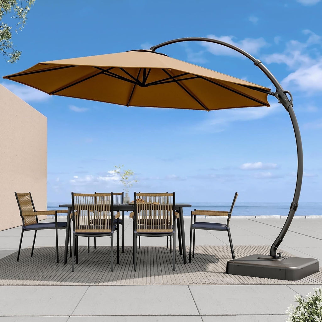 LAUSAINT HOME 11 FT Outdoor Patio Umbrella with Base, Aluminum Cantilever Umbrella with Crank, Gray