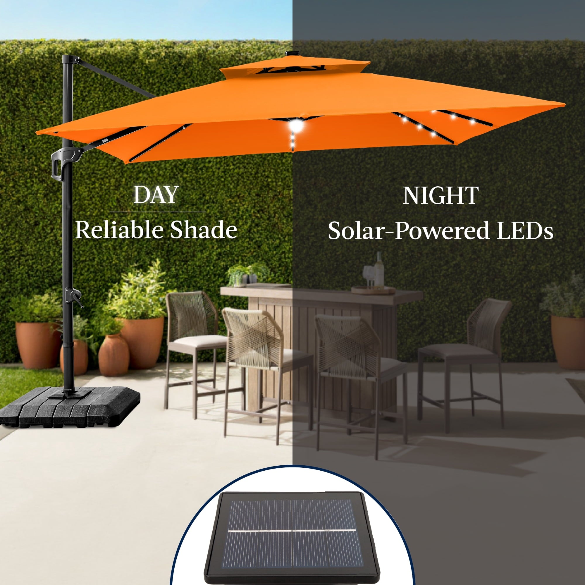 Best Choice Products 12x12ft 2-Tier Square Outdoor Solar LED Cantilever Umbrella w/ 360-Rotating Base   Gray