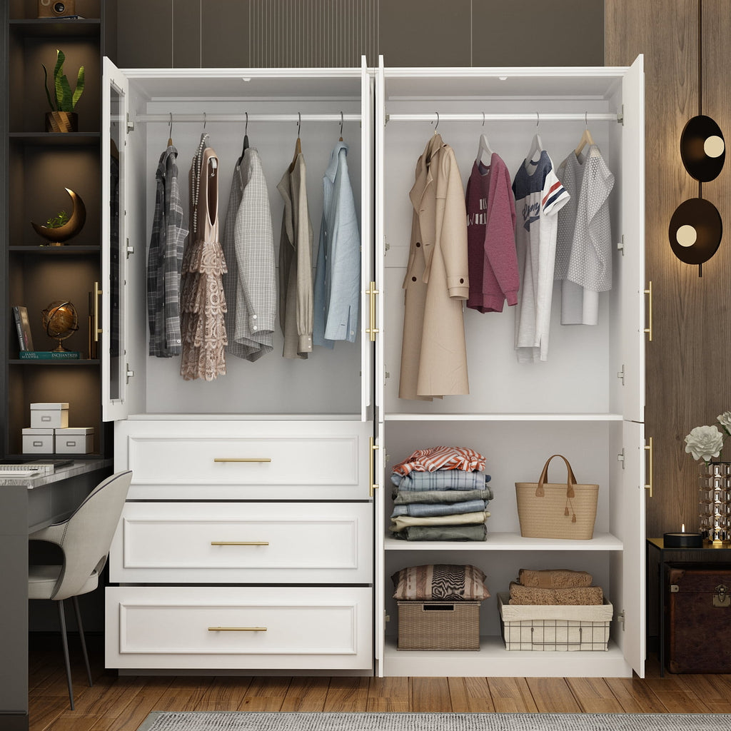 OxyLife 2 Door Wardrobe Armoire, White Closet Storage Organizer with Drawers and Shelves