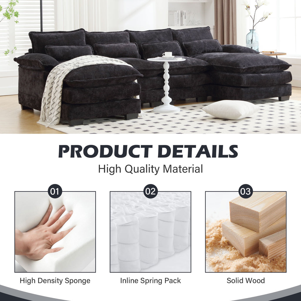 JONPONY109.45 U Shaped Couch,Oversized 4 Seat Sectional with 4 Waist Pillows, Convertible Upholstery Symmetrical Sofá,Sleeper Sofa Couch with Double Chaise Lounge &Memory Foam for Living Room, Beige