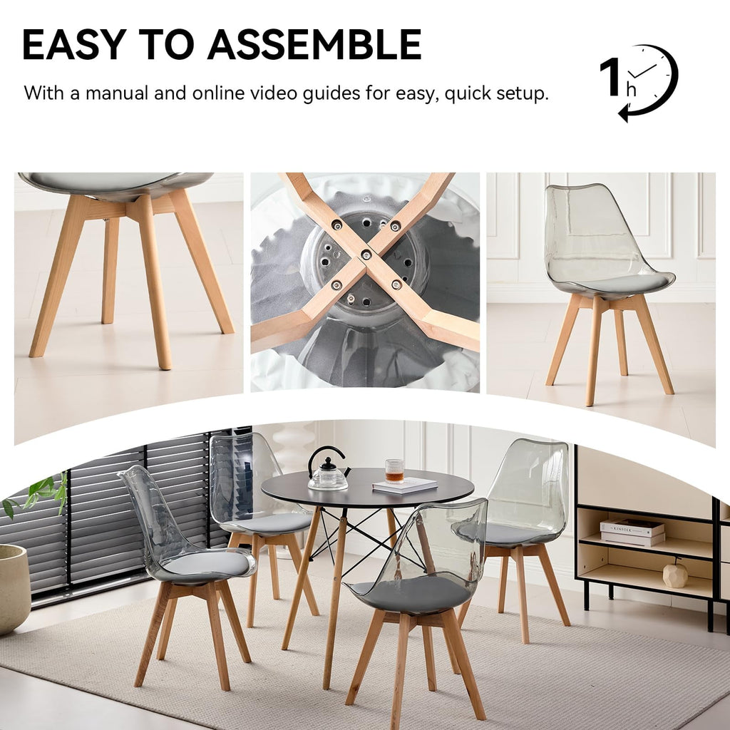 5-Piece 35.5'' Round Dining Table Set for 4, Kitchen Table Chair Set of 4, Mid-Century Modern Dinette Dining Room Table Set Dinner Table for 4 W/Solid Wood Legs, White