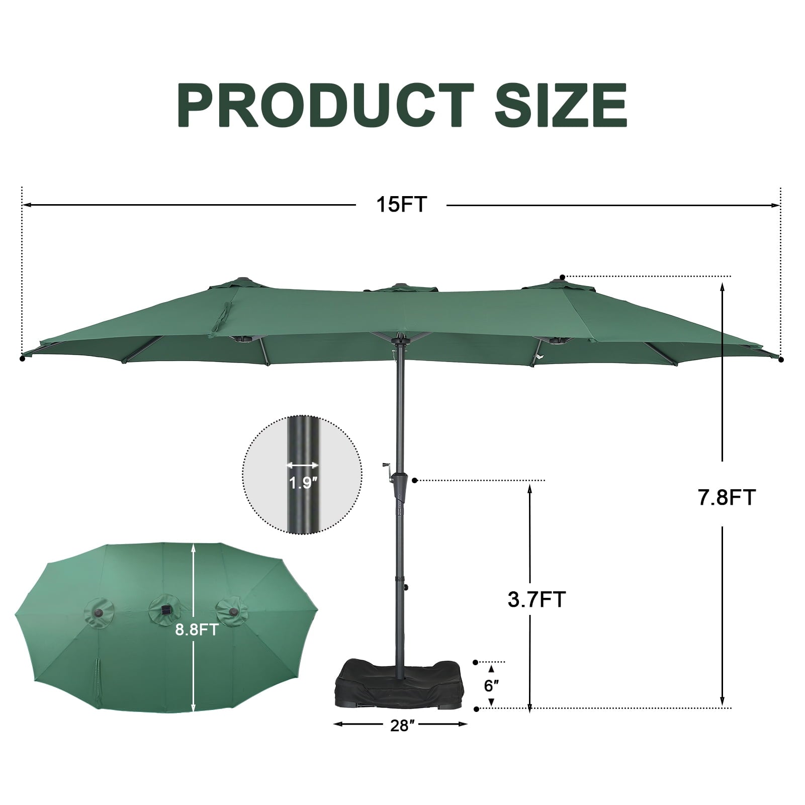 Ainfox 15ft Large Patio Umbrella with Solar Lights, Double-Sided Outdoor Rectangle Table Umbrellas with Sand Bag Base，Beige