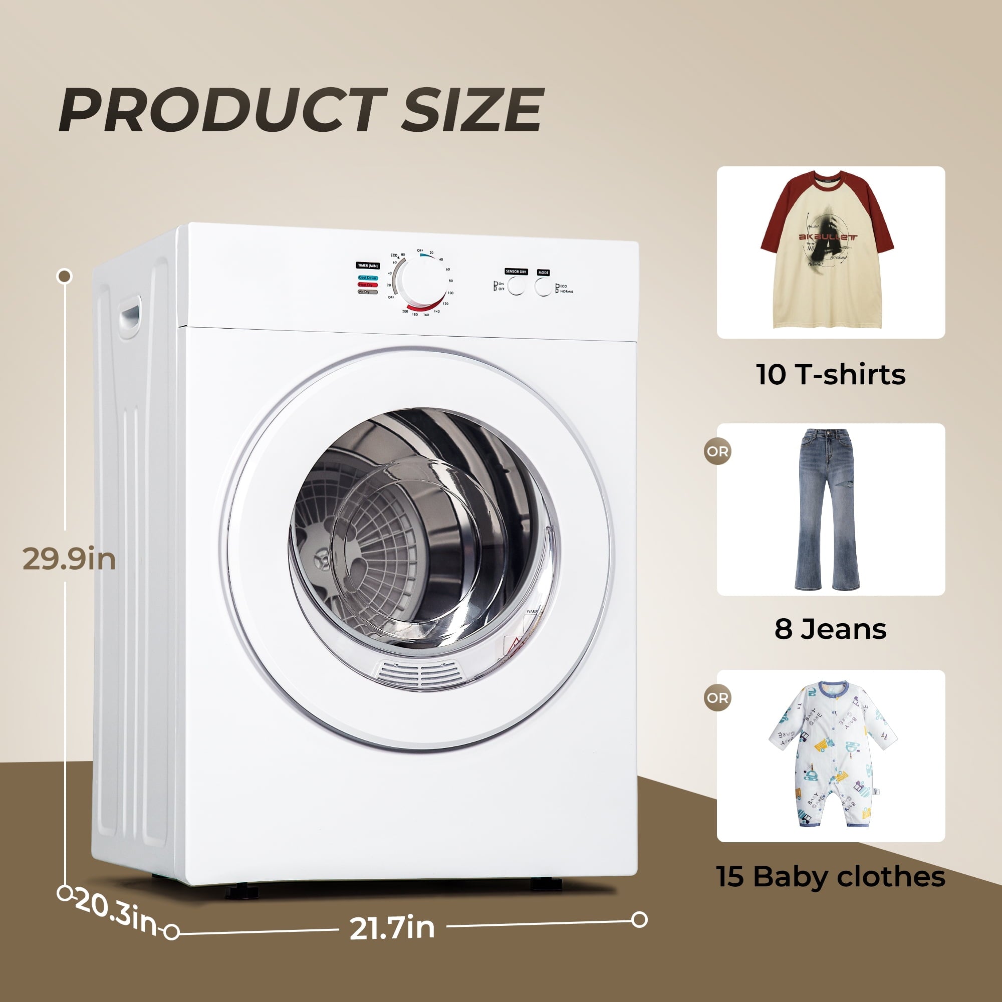 EUHOMY Portable Clothes Dryer, 2.6 Cu.ft Capacity, 1400W Quiet & Energy-Efficient Dryer for Apartments, Dorms, RVs and Small Spaces