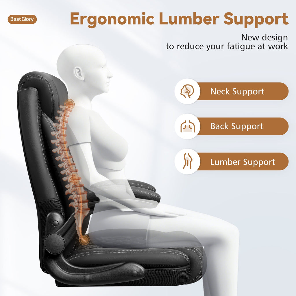 FASTES Ergonomic Office Chair, Big and Tall Leather Desk Chair with Footrest and Lumbar Support, 2-Position Reclining Executive Computer Chair, Black