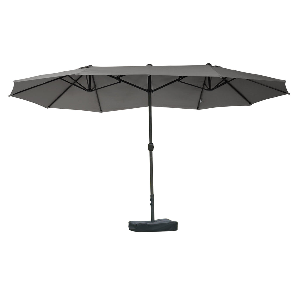 Outsunny Patio Umbrella 15' Steel Rectangular Outdoor Double Sided Market with base, Sun Protection & Easy Crank for Deck Pool Patio, Beige