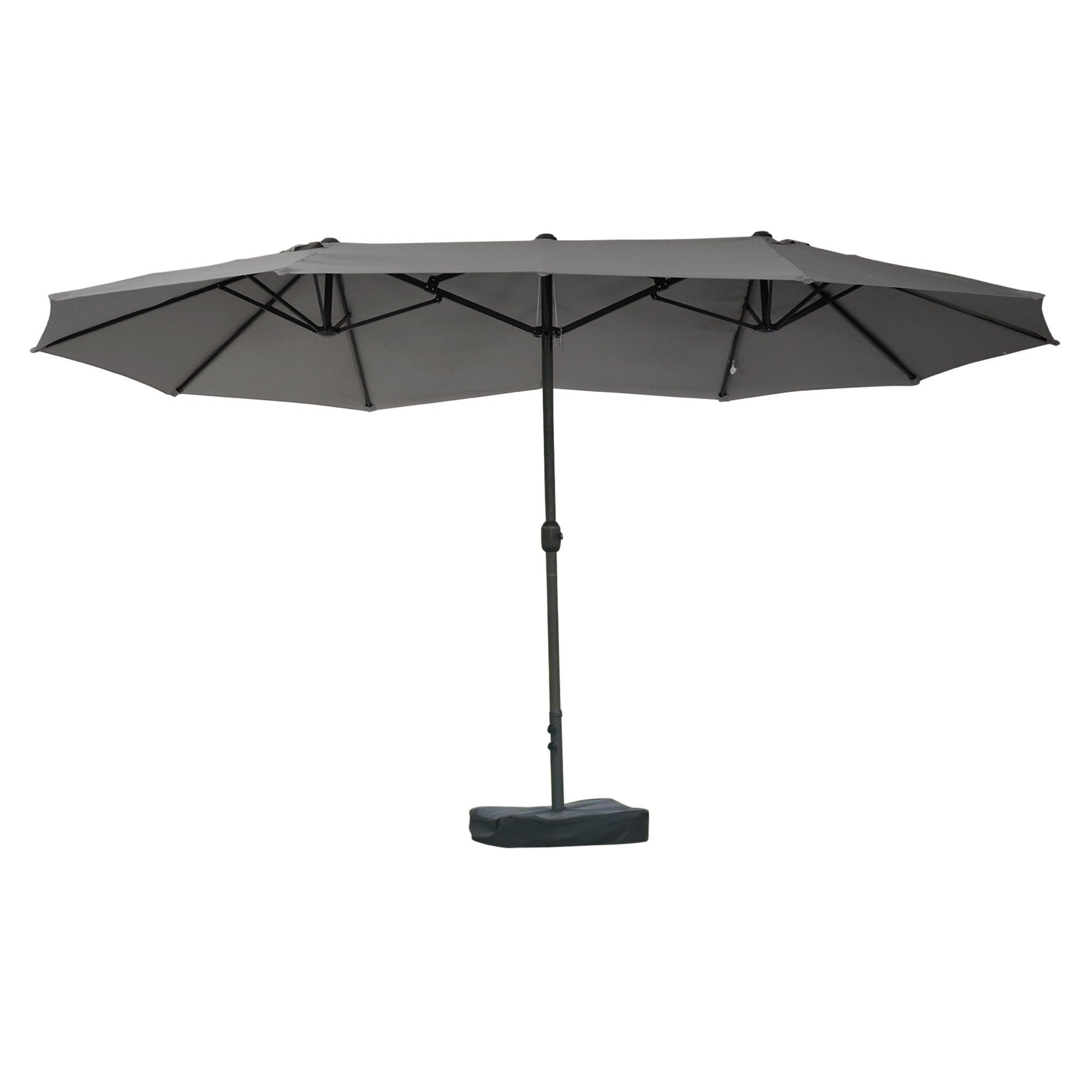 Outsunny Patio Umbrella 15' Steel Rectangular Outdoor Double Sided Market with base, Sun Protection & Easy Crank for Deck Pool Patio, Beige