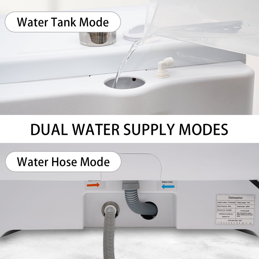 Portable Countertop Dishwasher, Compact Mini Dishwasher with 7L Built-in Water Tank,5 Cleaning Program and Air-Dry Function No Hookup Needed White