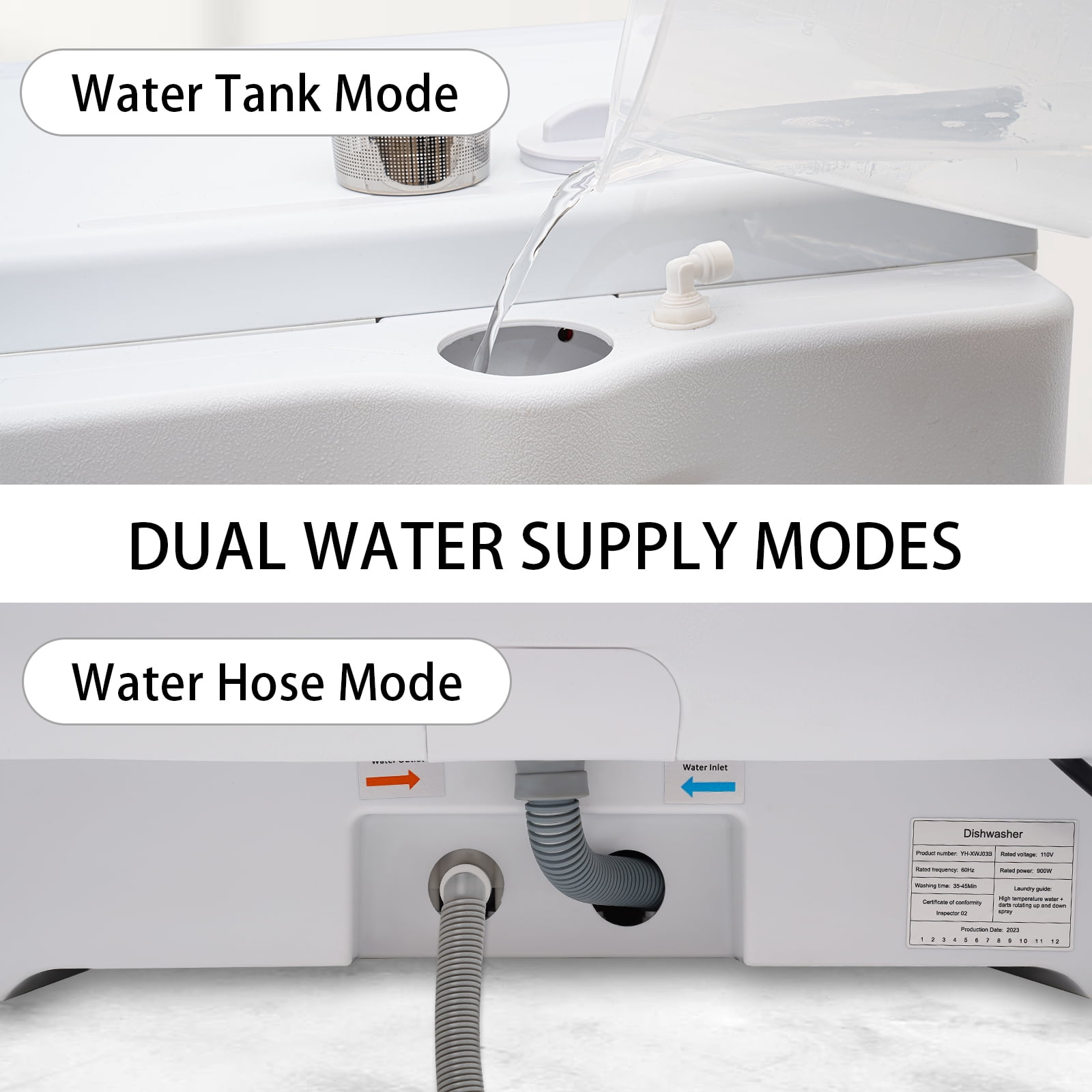 Portable Countertop Dishwasher, Compact Mini Dishwasher with 7L Built-in Water Tank,5 Cleaning Program and Air-Dry Function No Hookup Needed White