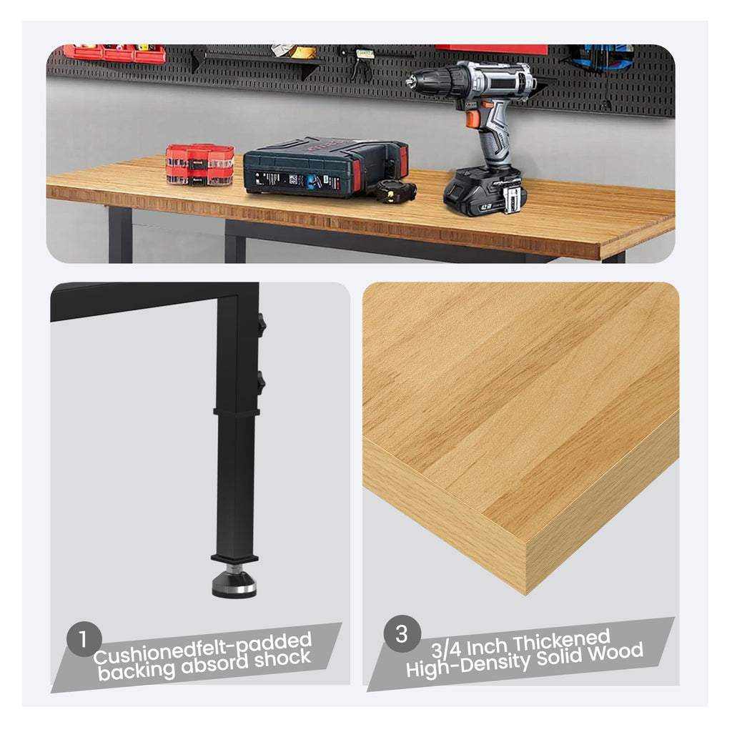 60 Adjustable Workbench,Heavy-Duty Work Table,3000 LBS Load Capacity Hardwood Workstation Outlets with Power strips and Wheels,for Workshop, Garage