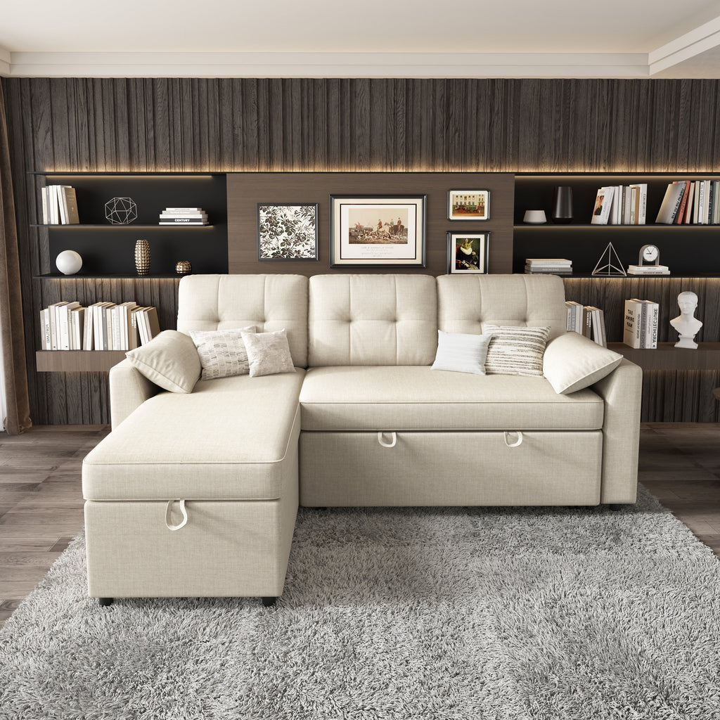 VANACC Sectional Sofa Bed with Storage and Soft Seat ,Reversible Pull Out Couch for Living Room,Gray