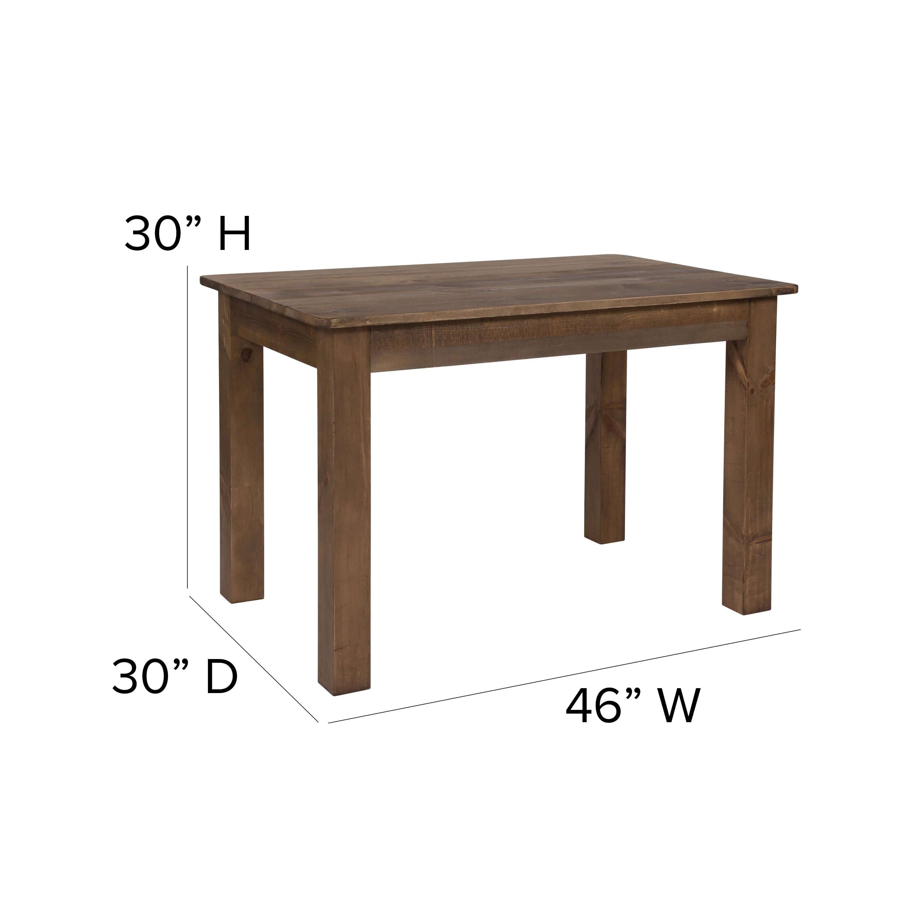 Jessamine 46 x 30 Rectangular Antique Rustic Solid Pine Farm Dining Table