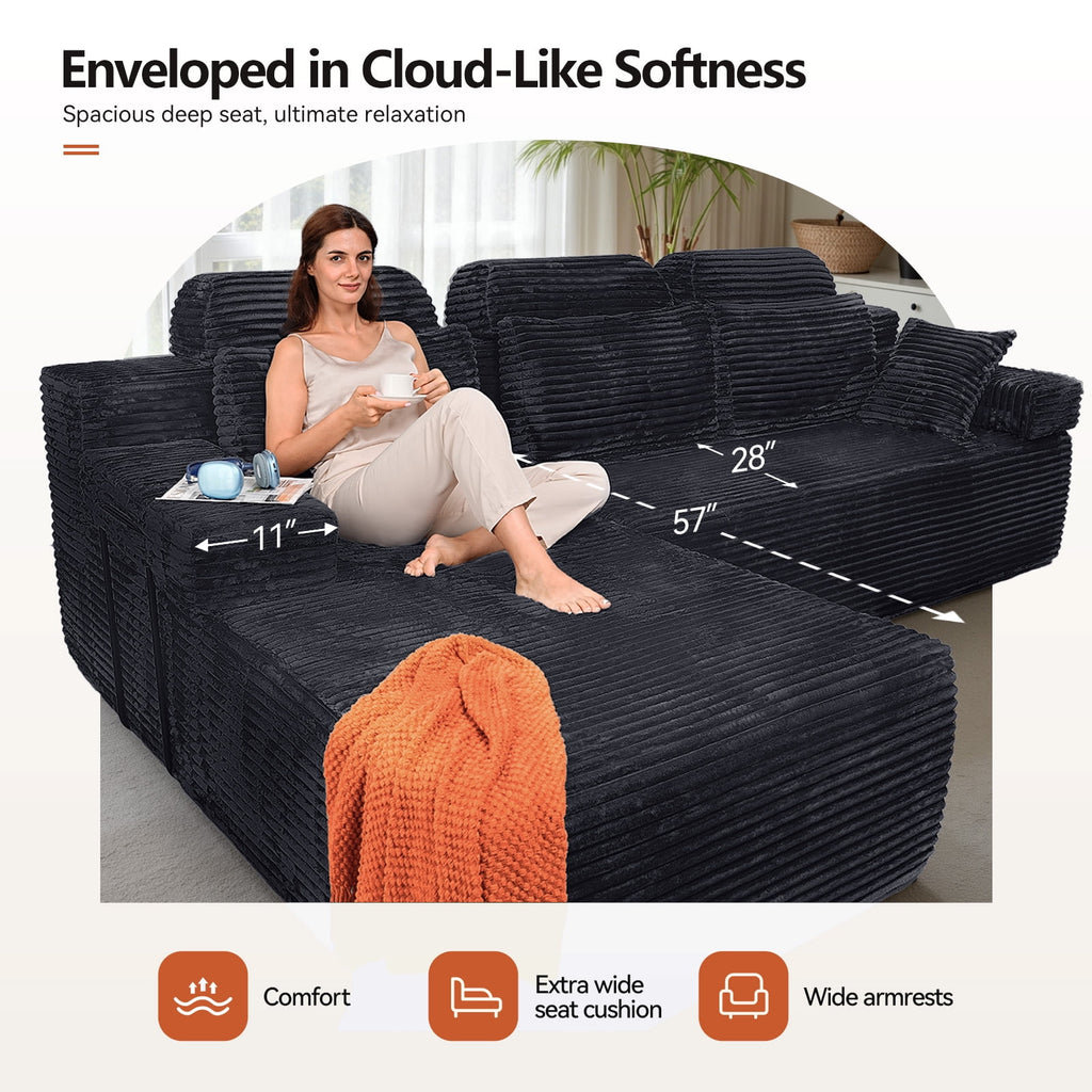 71 High Backrest Sofa for Small Spaces, Compressed Corduroy Couch with Deep Seating for Living Room, Bedroom, Dark Grey