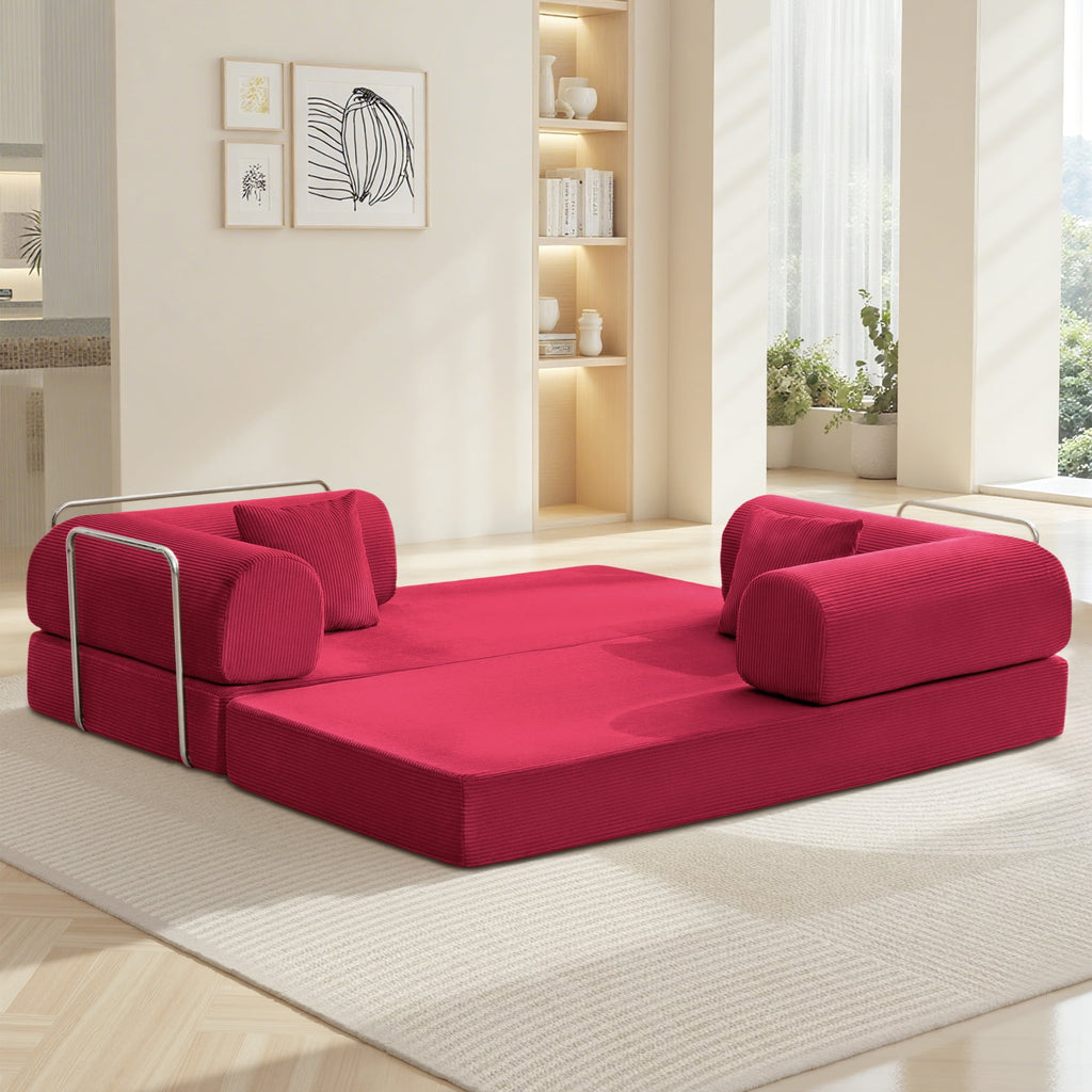 COOLHUT 63 W Combination Sofa, High Rebound Density Foam Sofa Couch, Two Forms Floor Couch Three Seats Sofa Bed for Living Room, Bedroom, Green