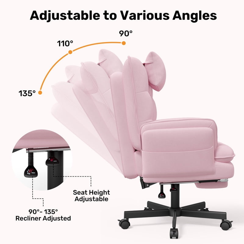Hawsaiy Big and Tall Office Chair with Footrest, Ergonomic Executive Desk Chair with Flip-Up Arms, Reclining High Back Computer Chair with Headrest & Side Pockets, White