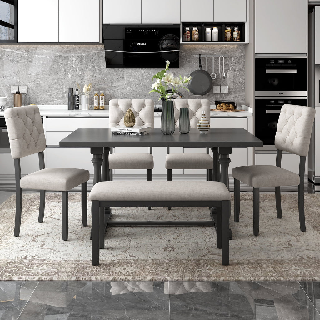 Harper & Bright Designs Dining Table Set for 6 with Bench Rectangular Table and 4 Upholstered Chairs for Kitchen, Gary
