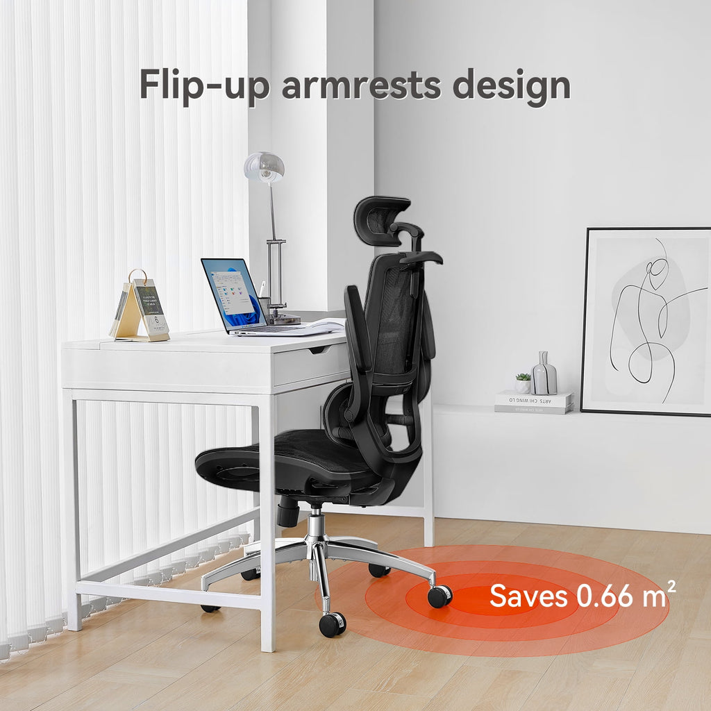 Sihoo M59AS Ergonomic Office Chair with Mesh Backrest, Flip Armrests, Headrest, White