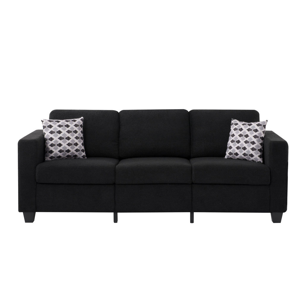 Gewnee 86.6 Modern Sofa Couch,Teddy Velvet 3 Seaters Comfy Couch with Deep Seat for Living Room,2 Pillows,Beige