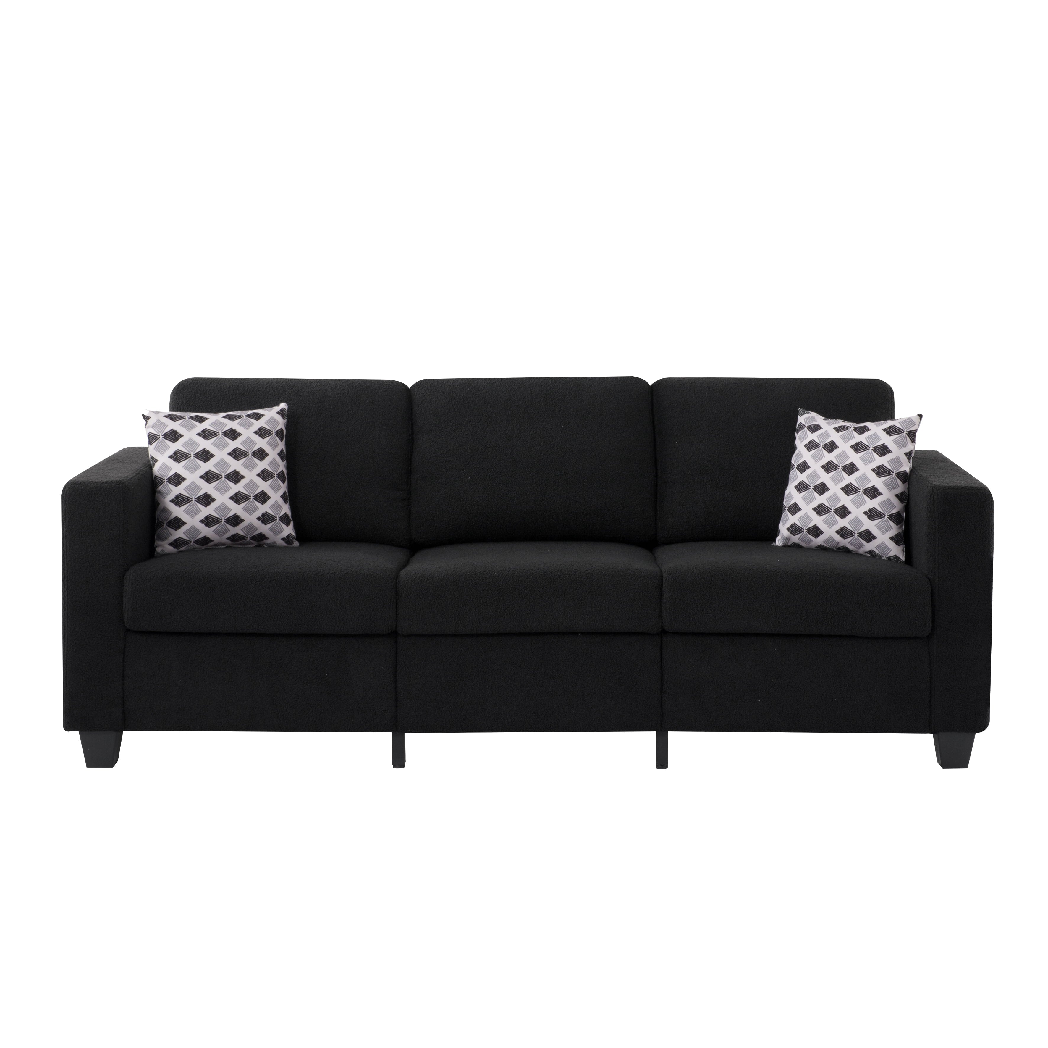 Gewnee 86.6 Modern Sofa Couch,Teddy Velvet 3 Seaters Comfy Couch with Deep Seat for Living Room,2 Pillows,Beige